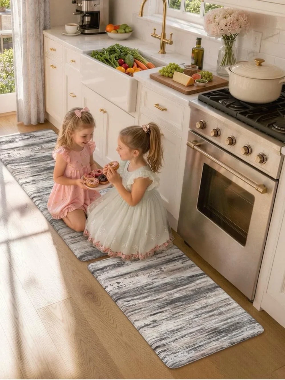 Gray Abstract Memory Foam Kitchen Runner